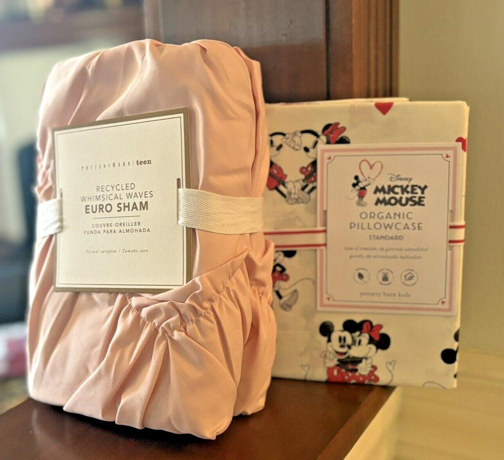 Pottery Barn holiday pillow sham +Mickey Mouse floral Disney princess pink SET -