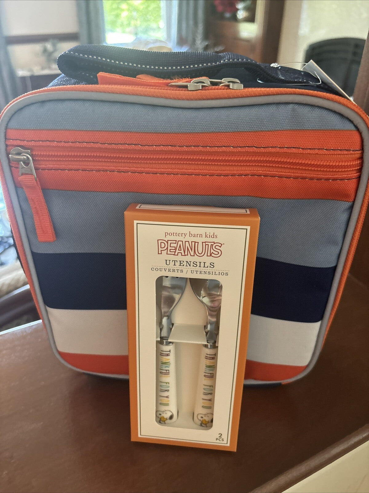 Snoopy Pottery Barn LUNCH BOX BAG School Utensil set Disney boy pre k -