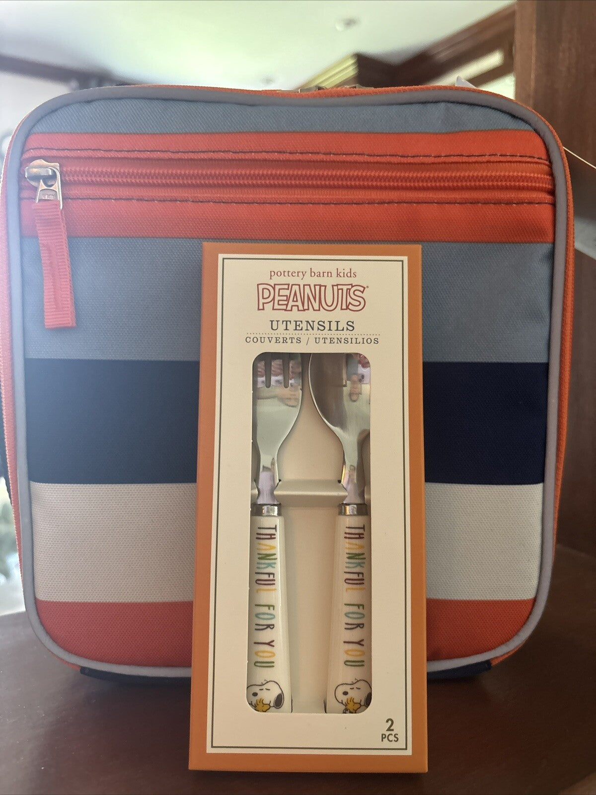 Snoopy Pottery Barn LUNCH BOX BAG School Utensil set Disney boy pre k -