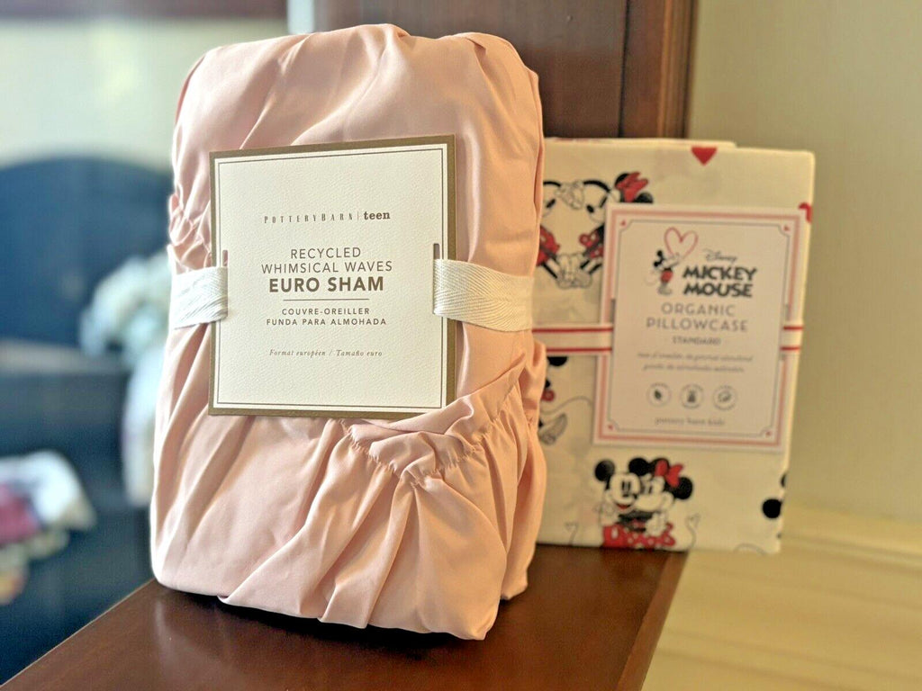 Pottery Barn holiday pillow sham +Mickey Mouse floral Disney princess pink SET -