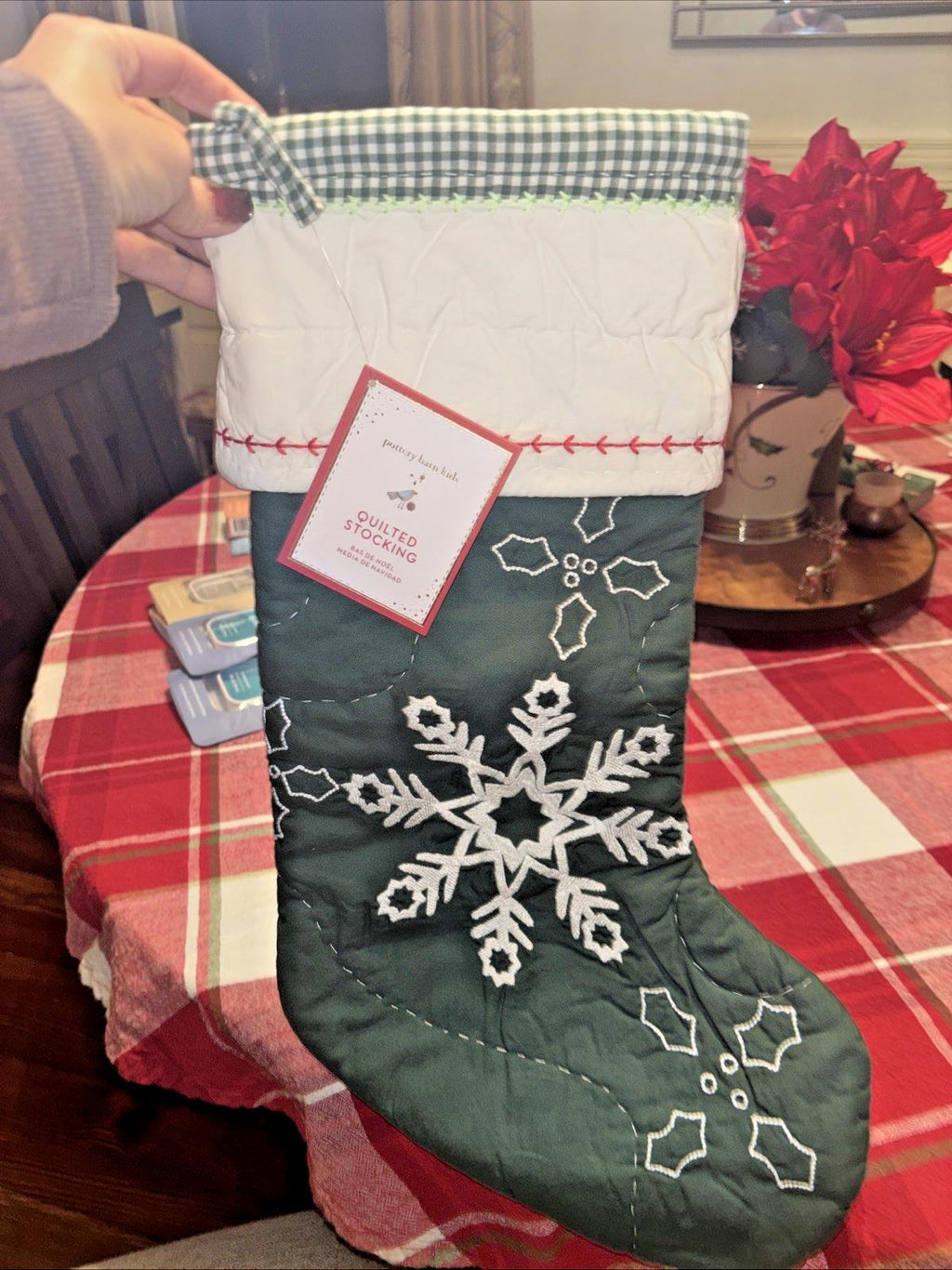 Pottery Barn Holiday Christmas stocking Snowflake gift party quilted tree Disney