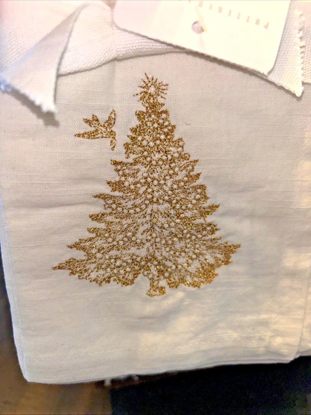 Pottery barn Holiday gold Party Napkin Christmas Tree bird wedding Toile SET 4 .