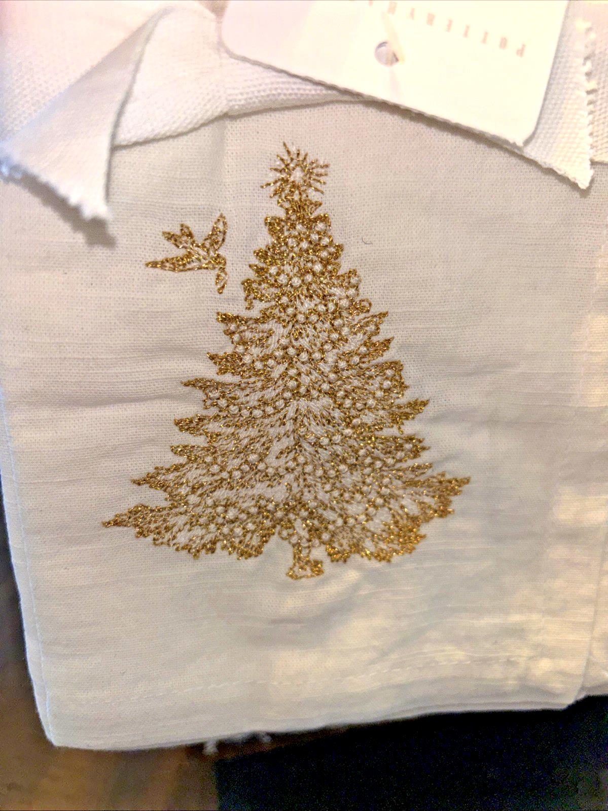 Pottery barn Holiday gold Party Napkin Christmas Tree bird wedding Toile SET 4 .