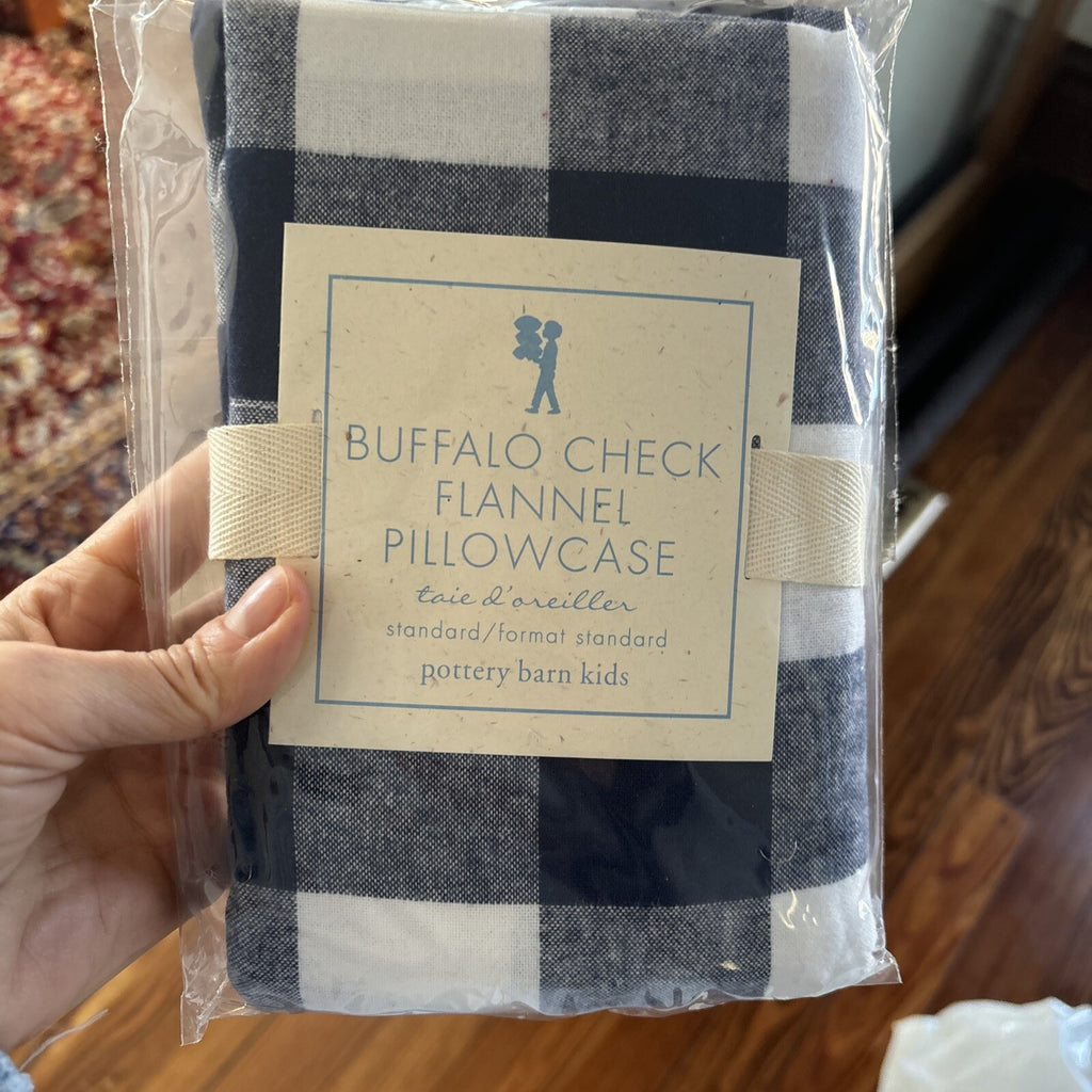 Pottery Barn PILLOWCASE Plaid holiday Buffalo check Black school party Disney  `