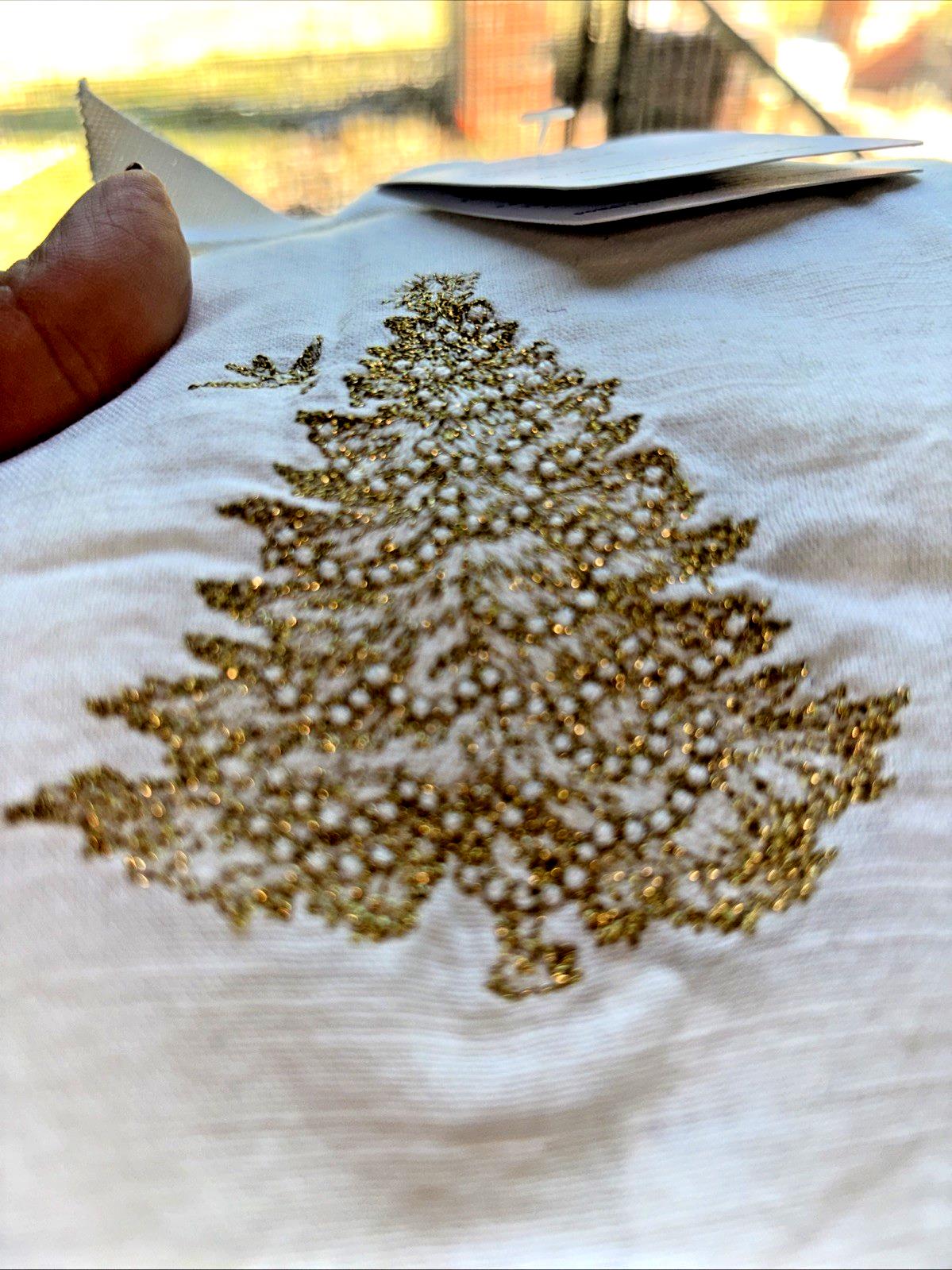 Pottery barn Holiday gold Party Napkin Christmas Tree bird wedding Toile SET 4 .