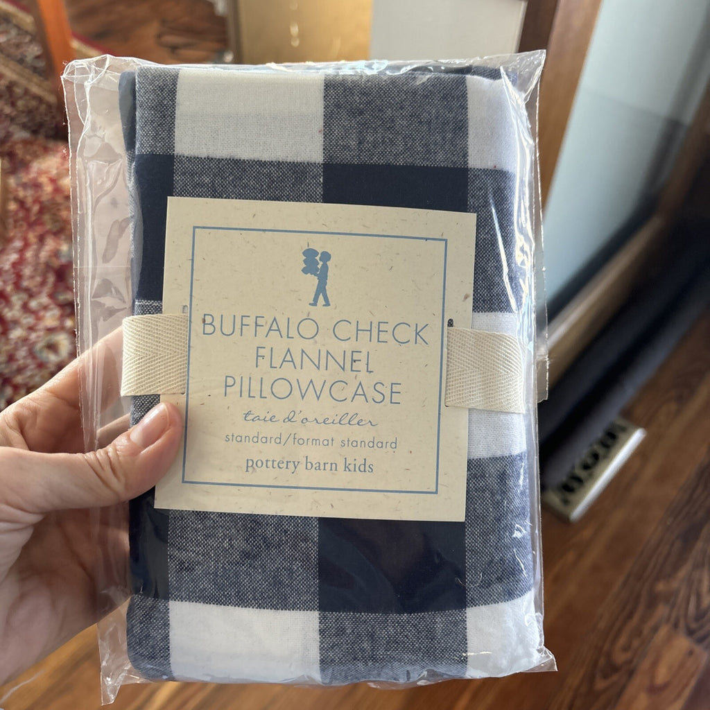 Pottery Barn PILLOWCASE Plaid holiday Buffalo check Black school party Disney  `
