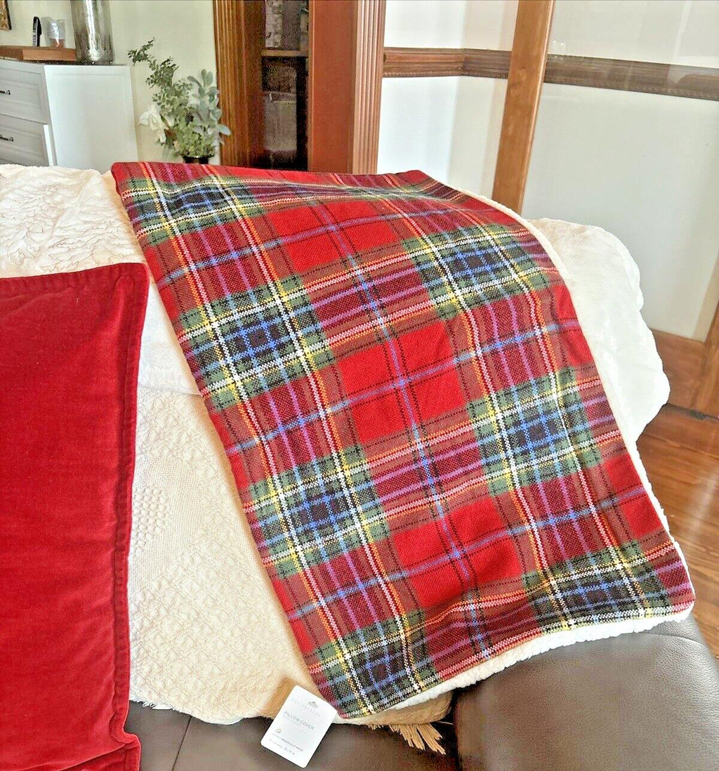 Pottery Barn Plaid Pillow Sham Fur Stewart Simon Holiday party gift Birthday a