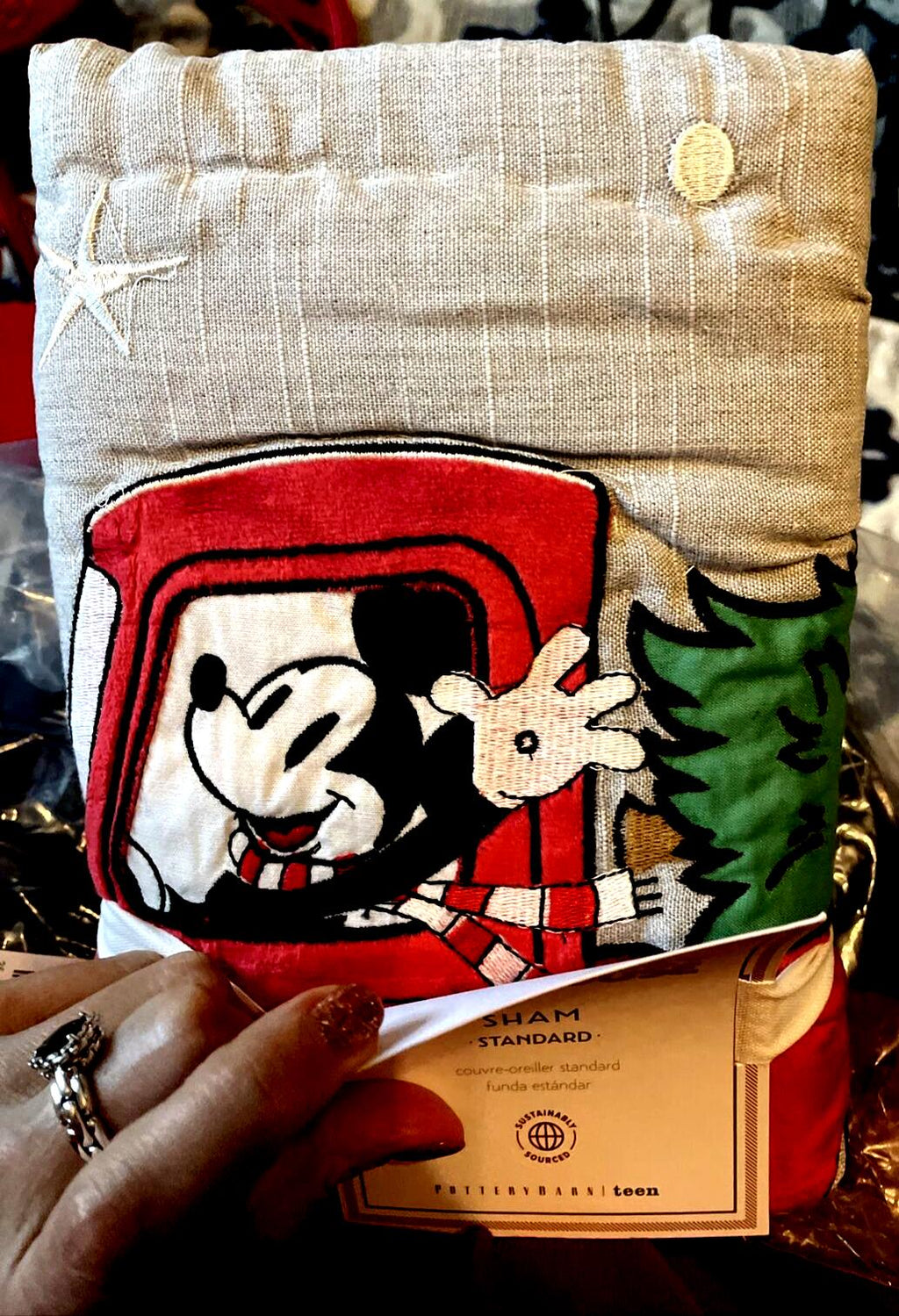 Disney Pottery Barn MICKEY MOUSE Christmas pillow sham holiday gift party star [