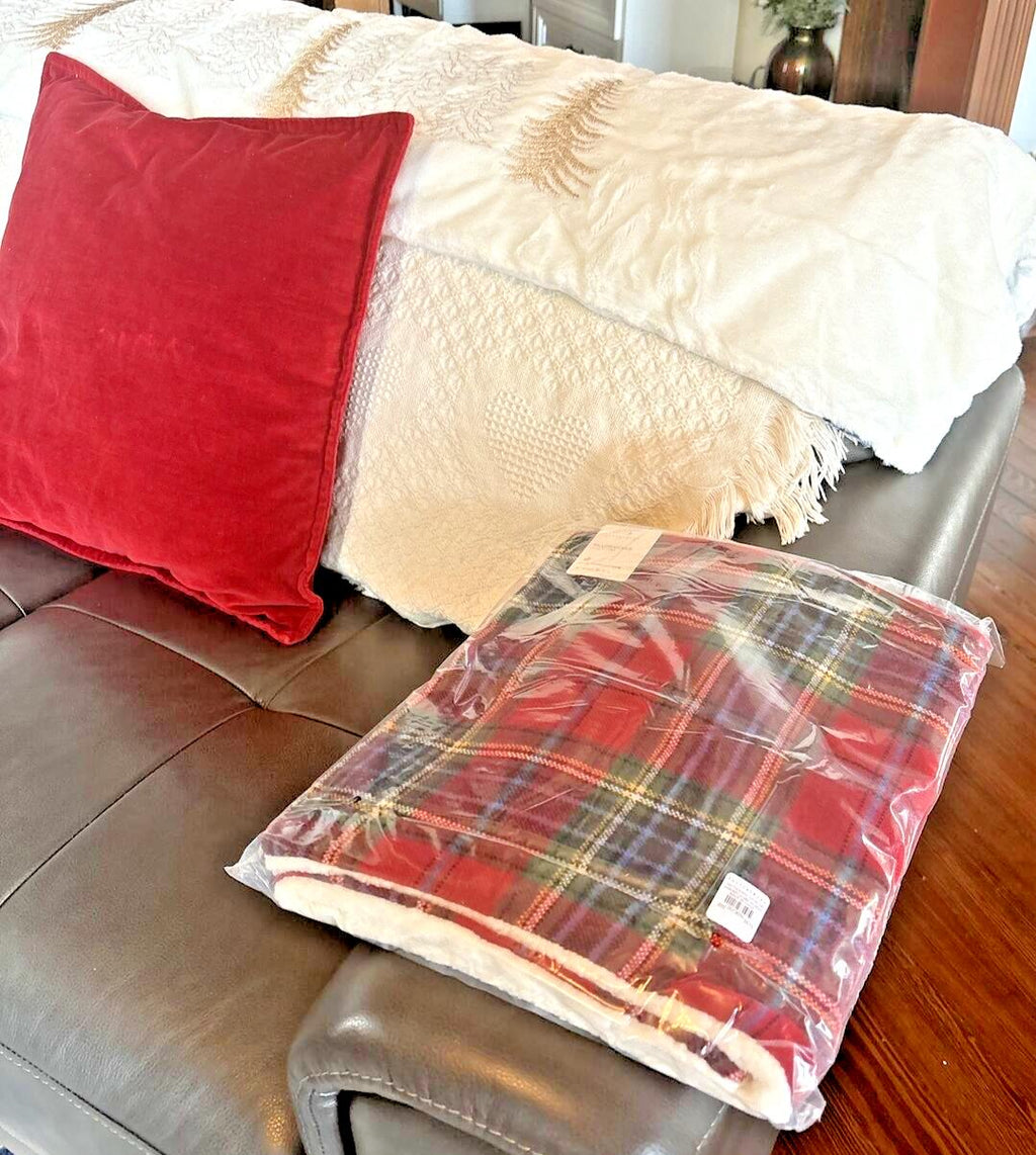 Pottery Barn Plaid Pillow Sham Fur Stewart Simon Holiday party gift Birthday a