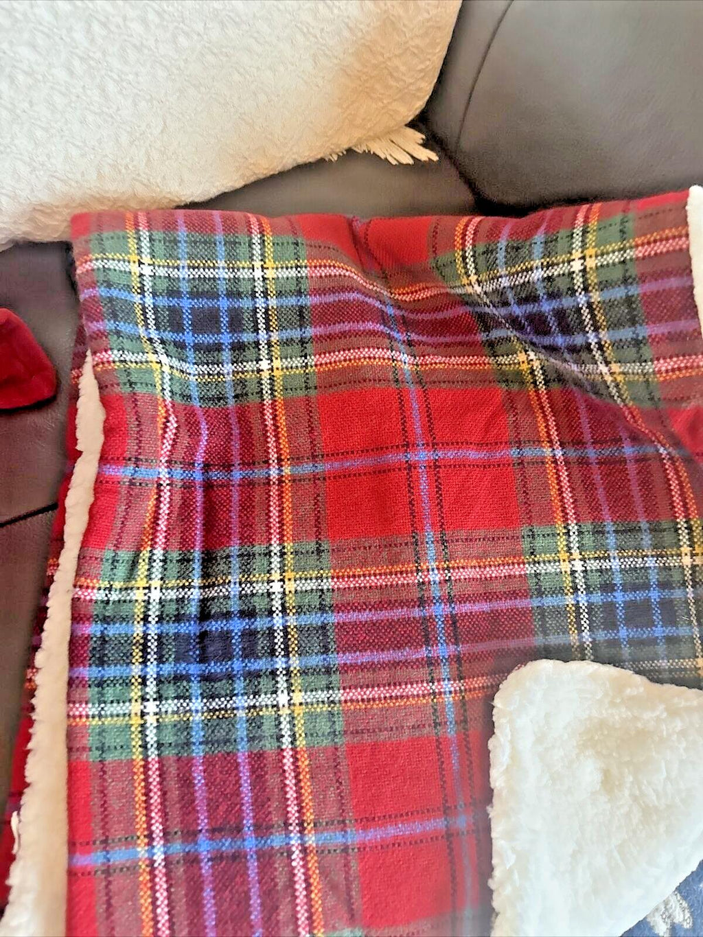 Pottery Barn Plaid Pillow Sham Fur Stewart Simon Holiday party gift Birthday a