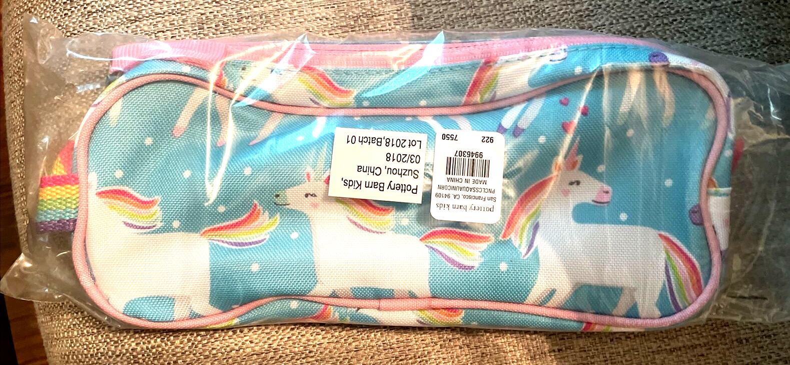 School Disney Pottery barn kids Rainbow UNICORN pencil CASE holiday gift heart .