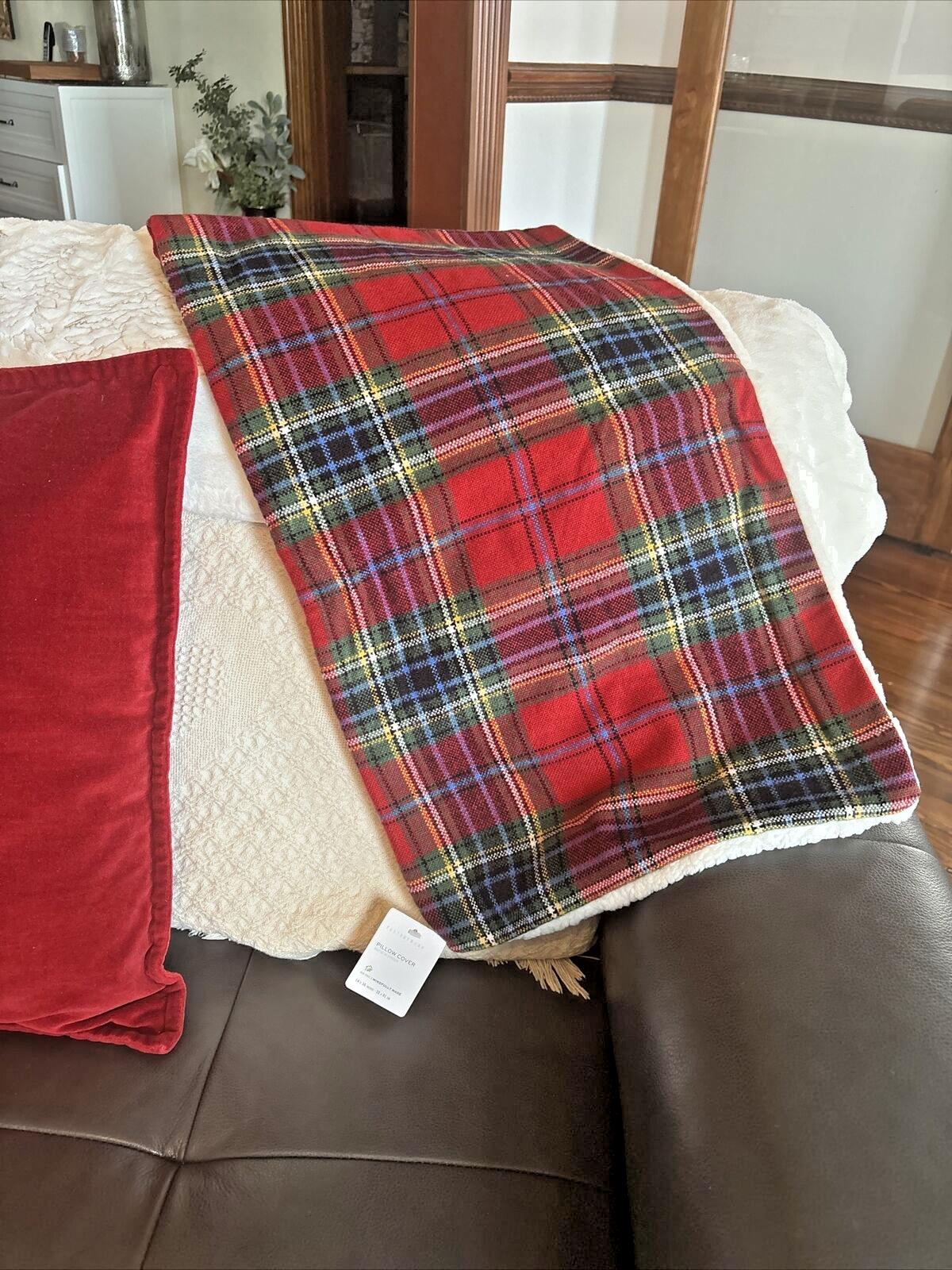 Pottery Barn Plaid Pillow Sham Fur Stewart Simon Holiday party gift Birthday a