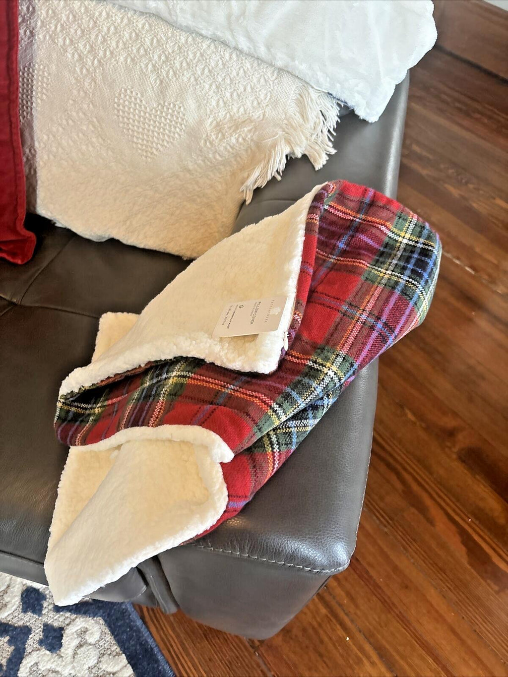 Pottery Barn Plaid Pillow Sham Fur Stewart Simon Holiday party gift Birthday a