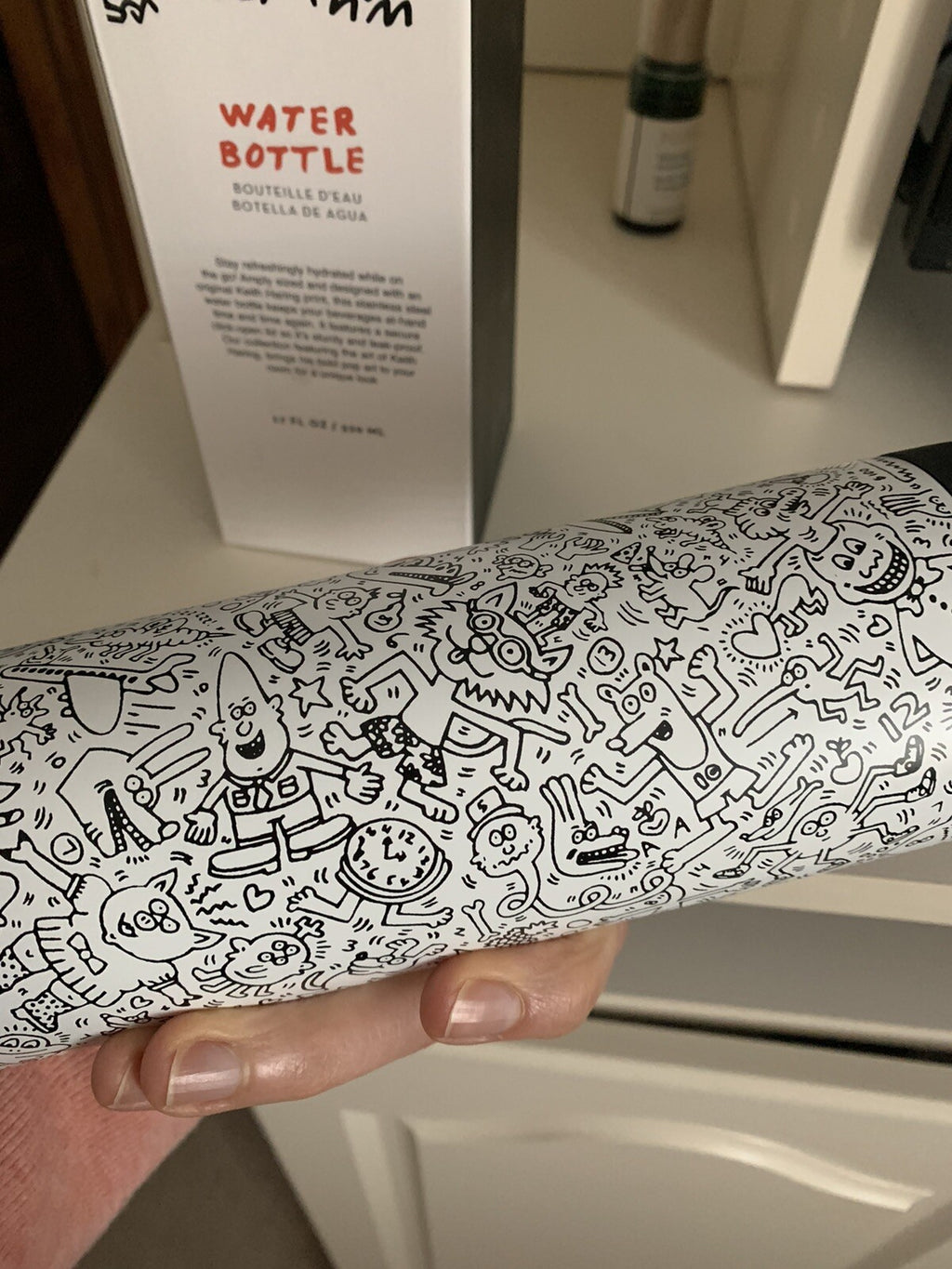 Pottery barn school Keith HAring WATER BOTTLE LARGE cartoon Travel comic boy .