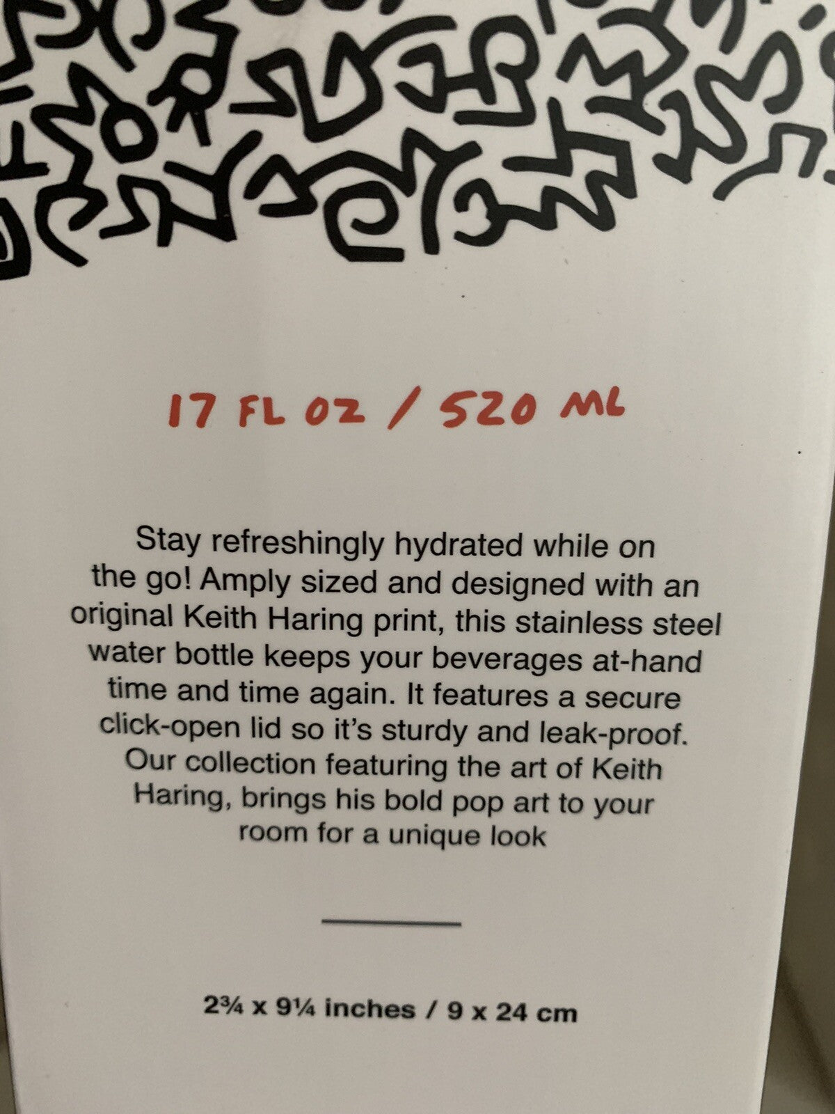 Pottery barn school Keith HAring WATER BOTTLE LARGE cartoon Travel comic boy .