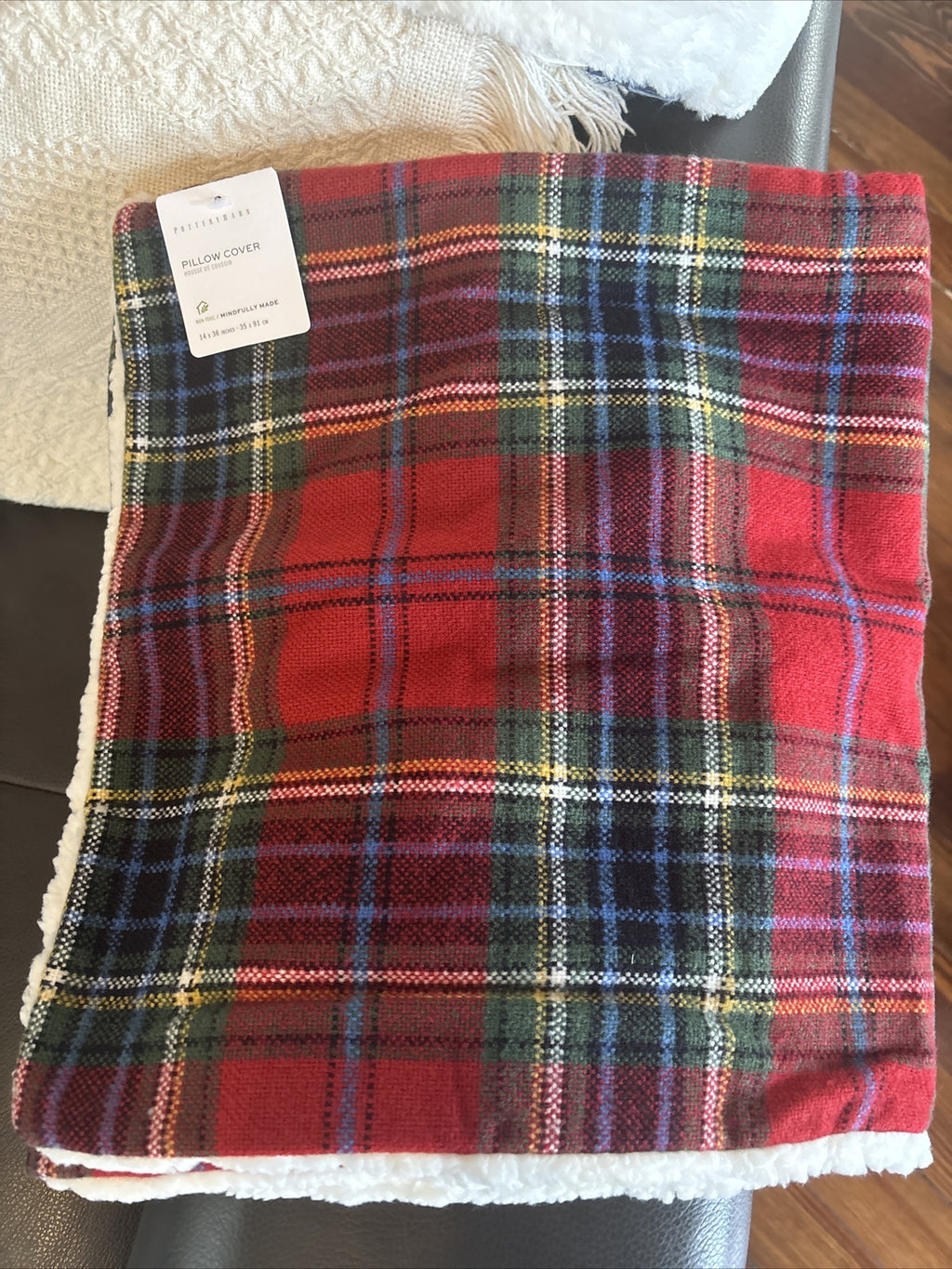 Pottery Barn Plaid Pillow Sham Fur Stewart Simon Holiday party gift Birthday a