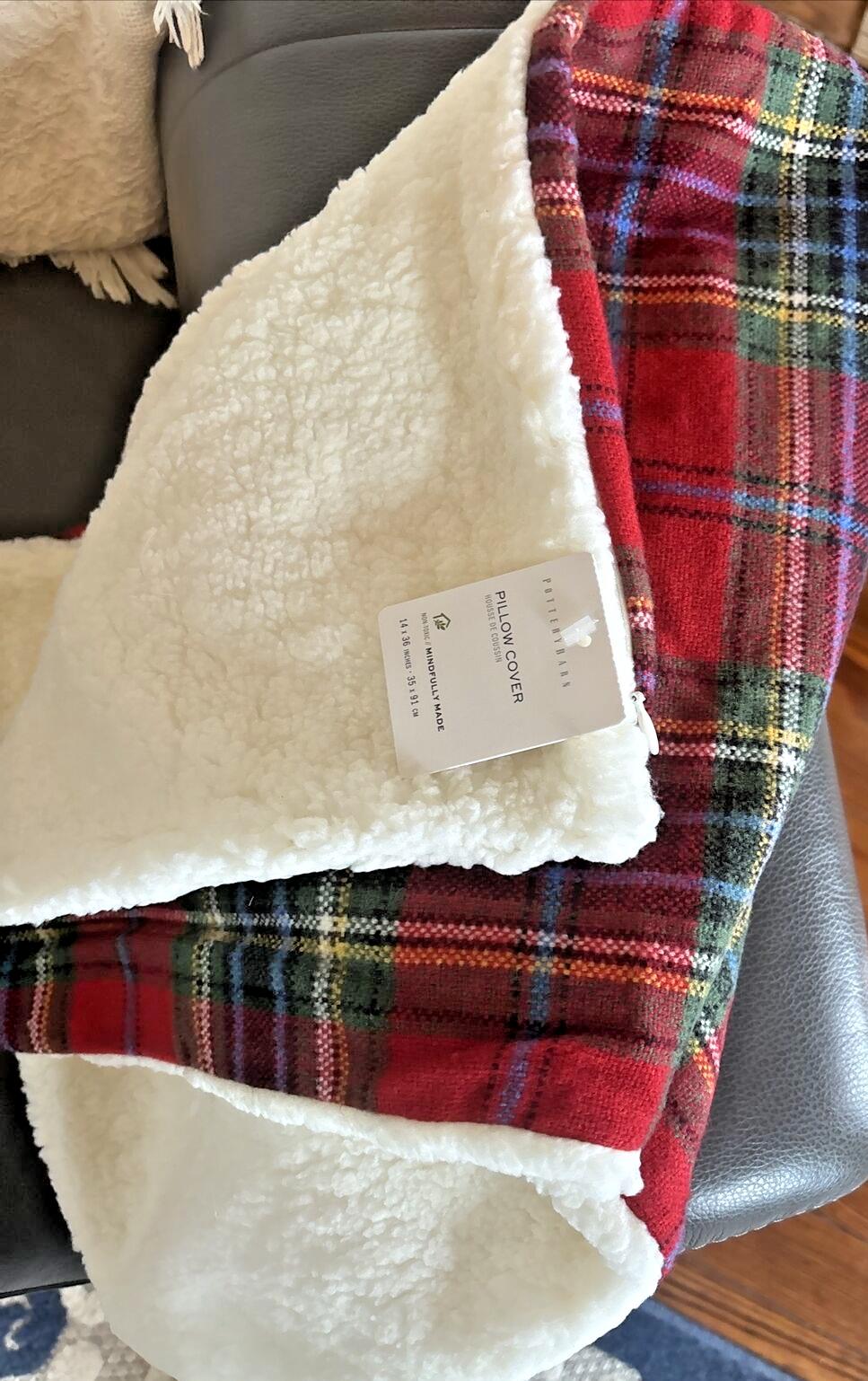 Pottery Barn Plaid Pillow Sham Fur Stewart Simon Holiday party gift Birthday a