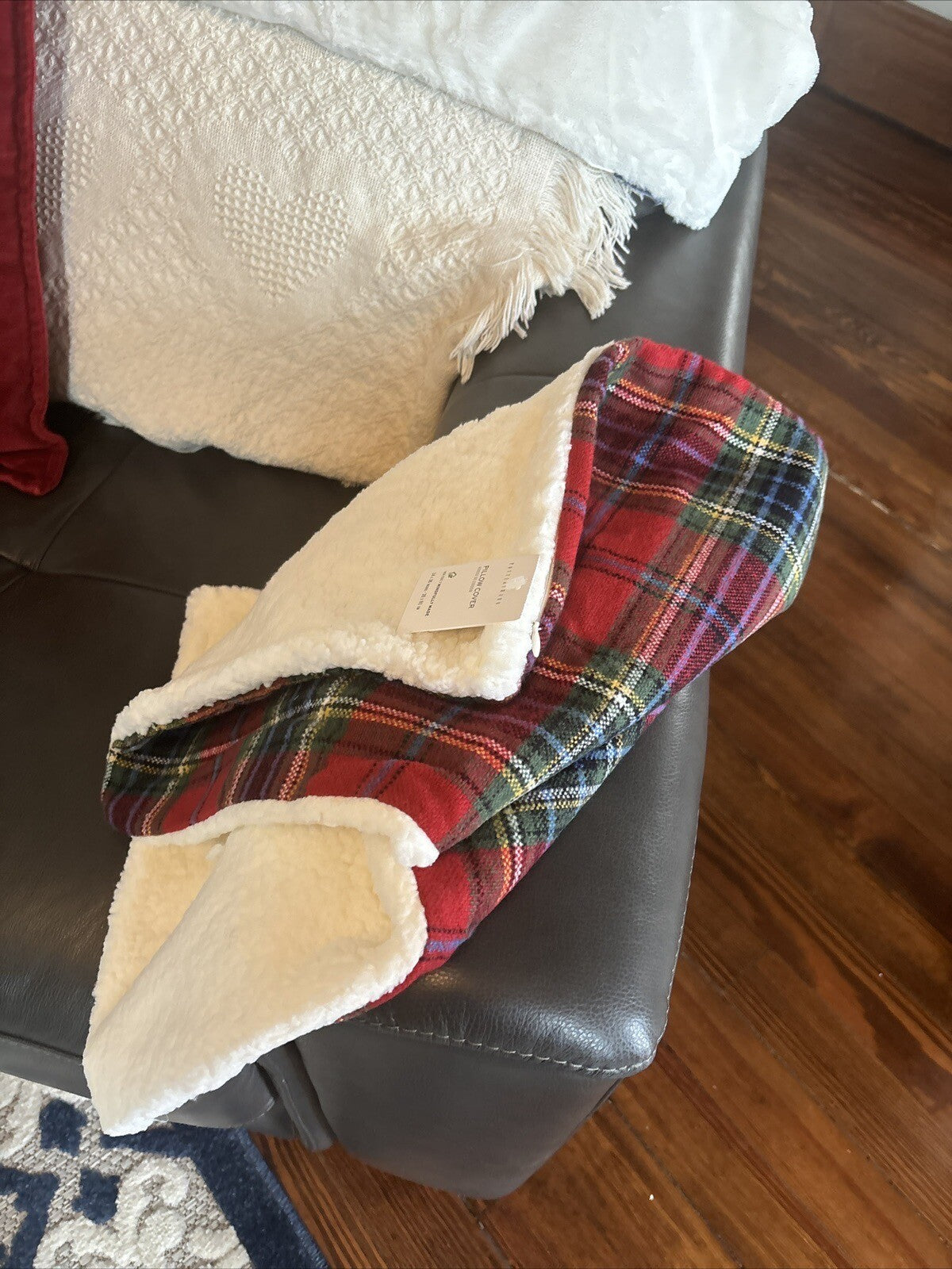 Pottery Barn Plaid Pillow Sham Fur Stewart Simon Holiday party gift Birthday a