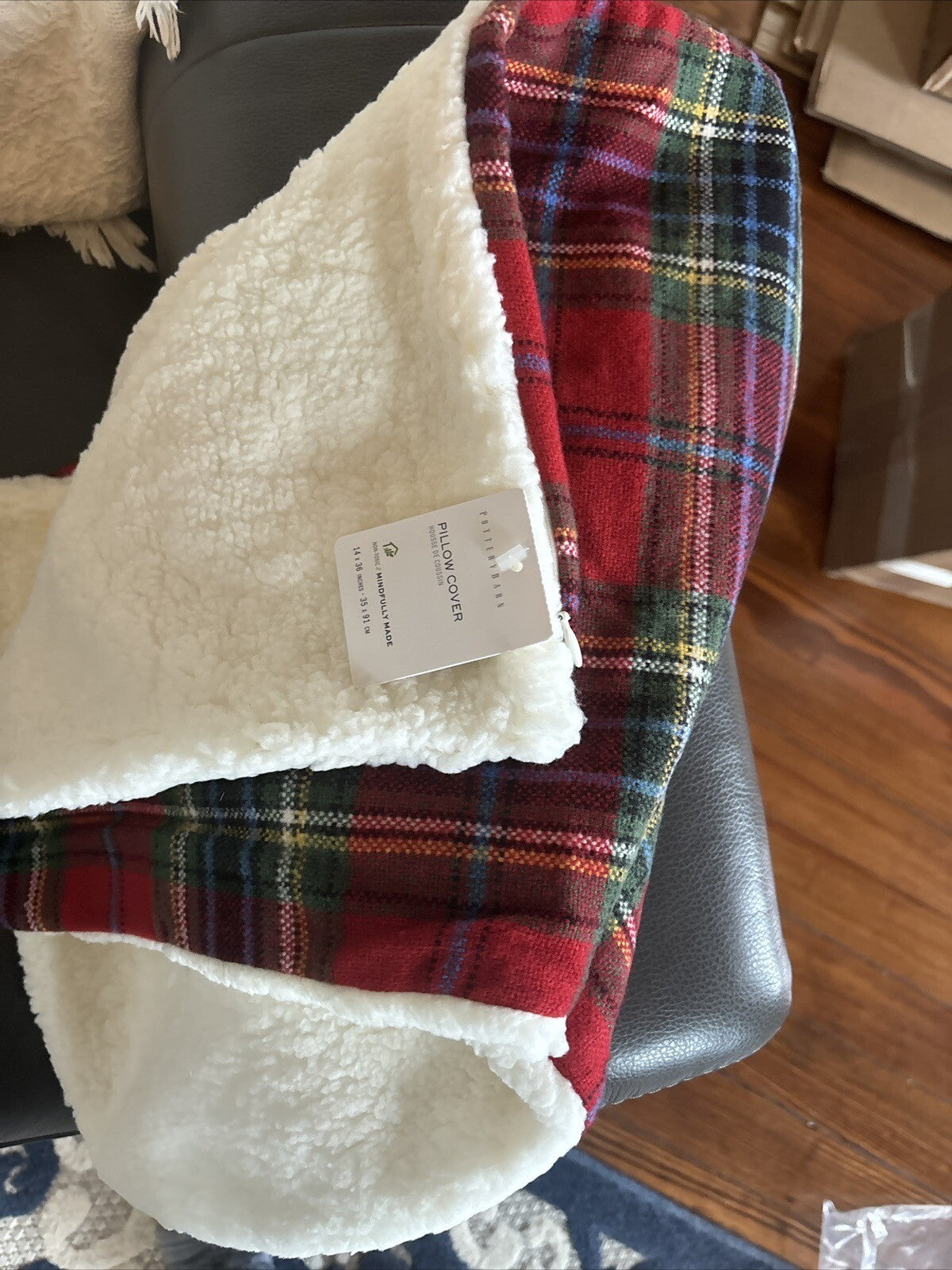 Pottery Barn Plaid Pillow Sham Fur Stewart Simon Holiday party gift Birthday a