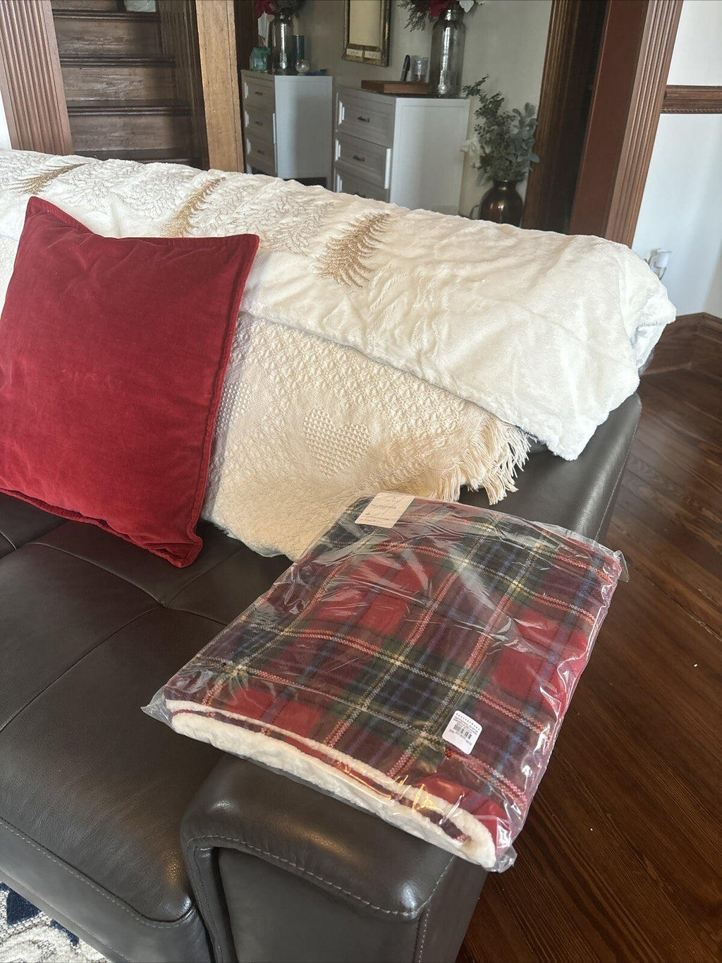 Pottery Barn Plaid Pillow Sham Fur Stewart Simon Holiday party gift Birthday a