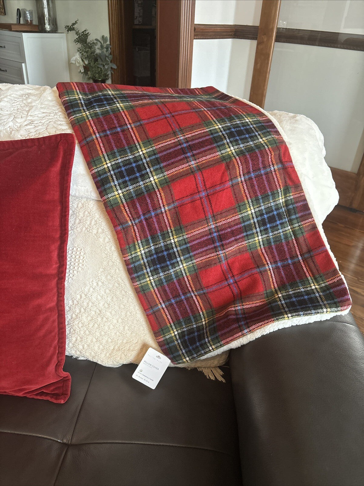 Pottery Barn Plaid Pillow Sham Fur Stewart Simon Holiday party gift Birthday a