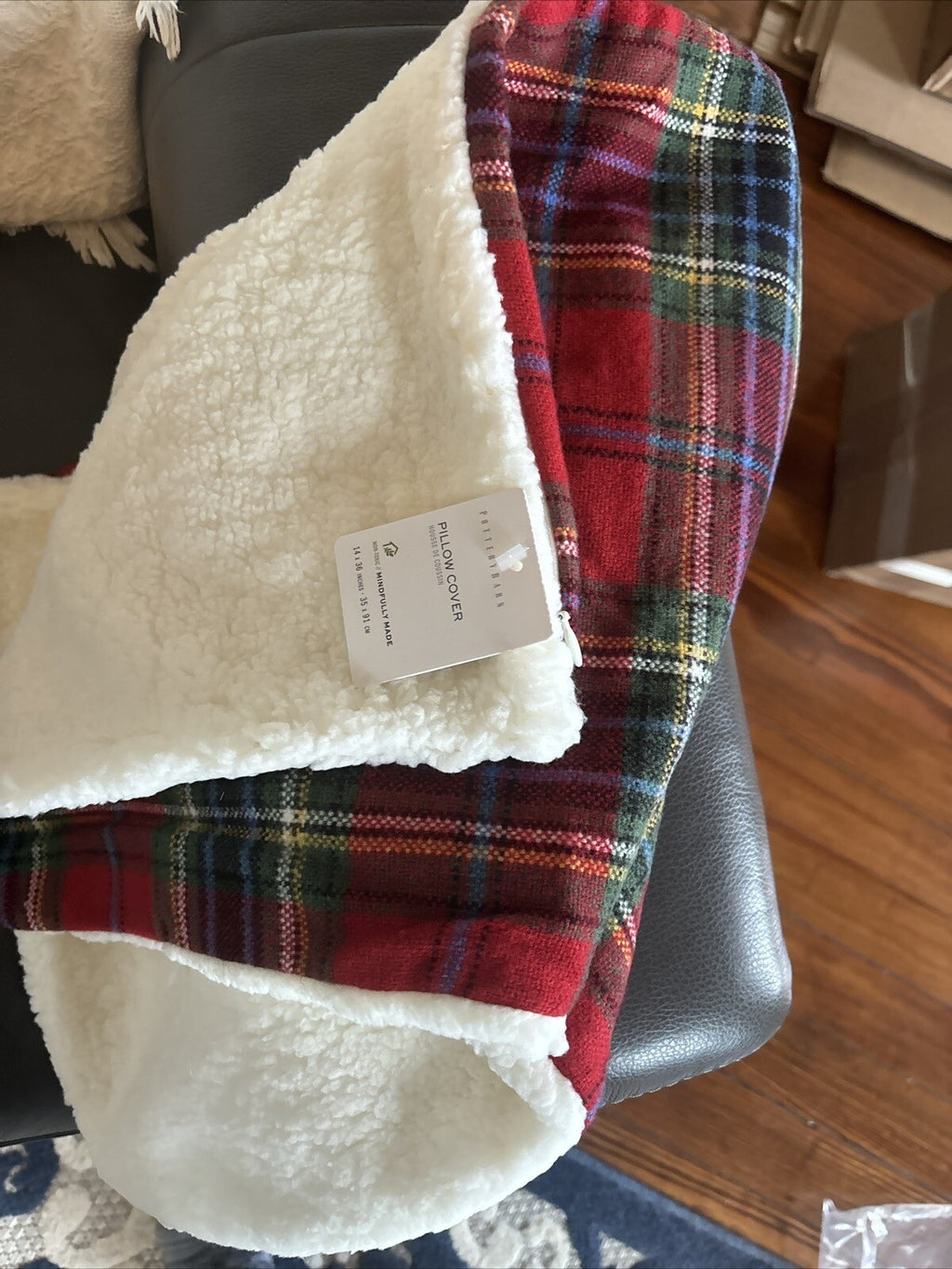 Pottery Barn Plaid Pillow Sham Fur Stewart Simon Holiday party gift Birthday a