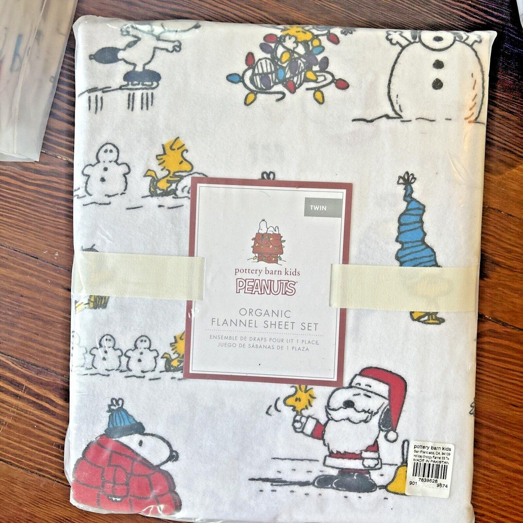 Pottery Barn Snoopy Peanuts Twin Sheet Set Christmas School Holiday Disney kid -