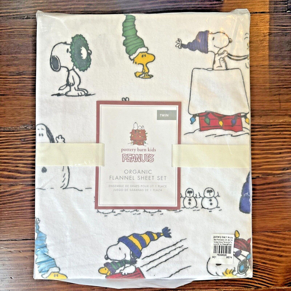 Pottery Barn Snoopy Peanuts Twin Sheet Set Christmas School Holiday Disney kid -