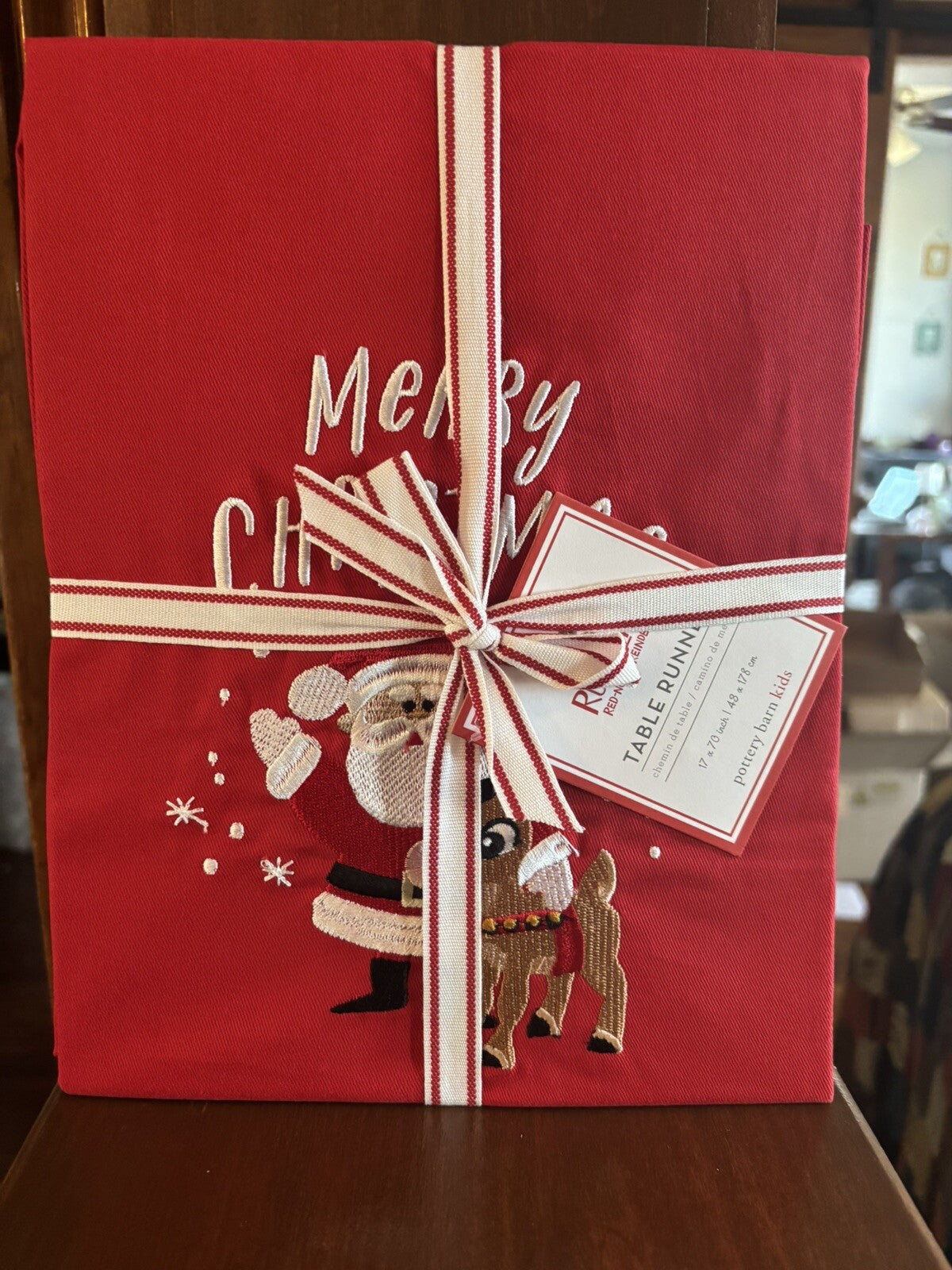 Pottery Barn holiday Christmas ?? Santa Rudolph Disney party Table runner Gift