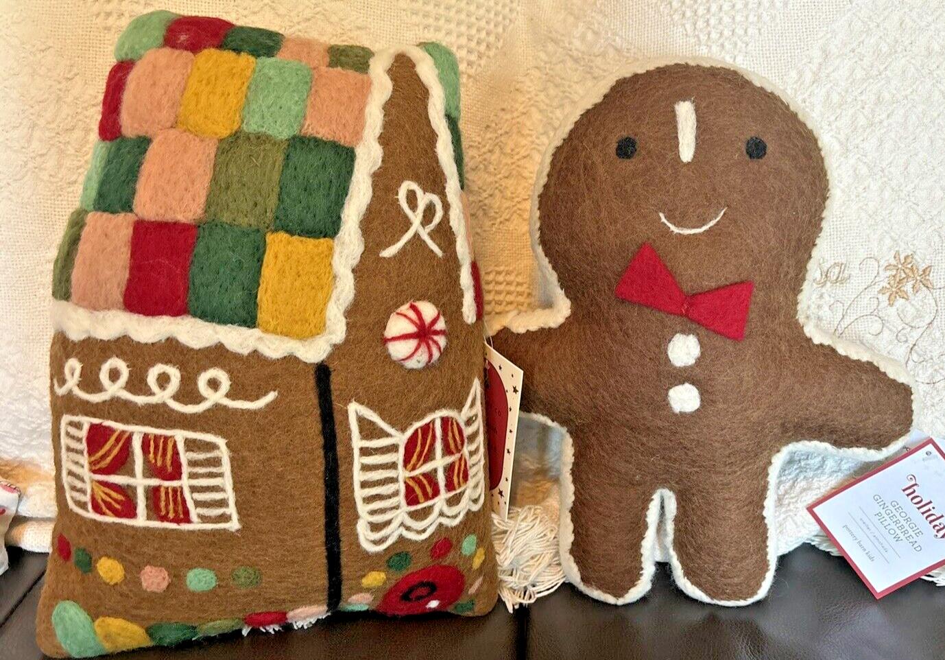 Pottery Barn Gingerbread Disney Christmas Holiday pillow gift set party SET 2 ??