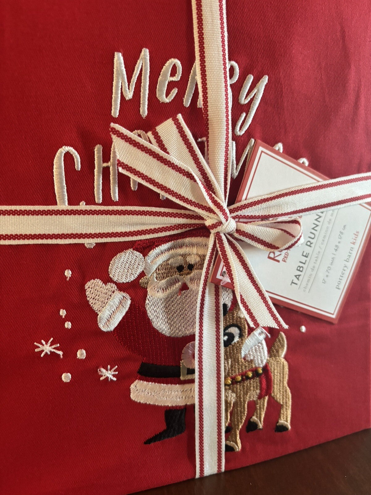 Pottery Barn holiday Christmas ?? Santa Rudolph Disney party Table runner Gift