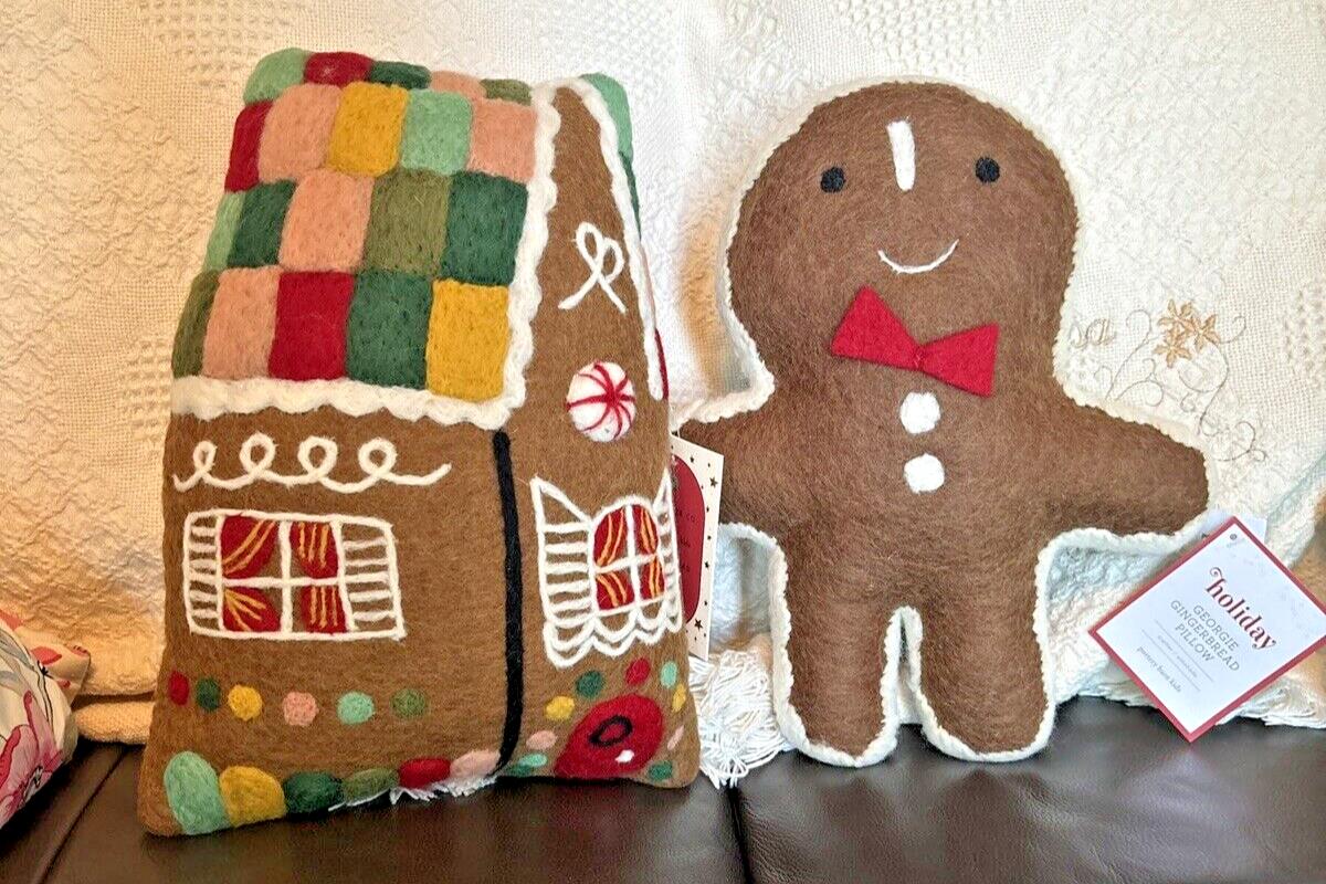 Pottery Barn Gingerbread Disney Christmas Holiday pillow gift set party SET 2 ??