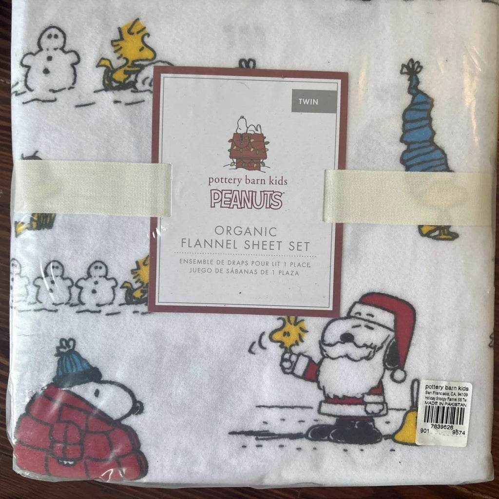 Pottery Barn Snoopy Peanuts Twin Sheet Set Christmas School Holiday Disney kid -