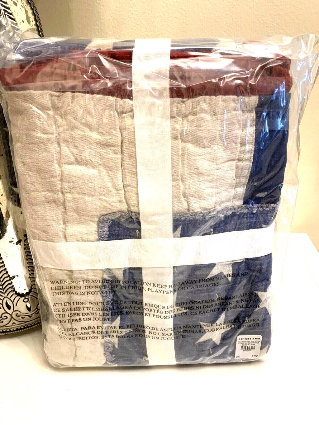 Pottery Barn American Flag KING PILLOW SHAM Patch air force navy country USA  .