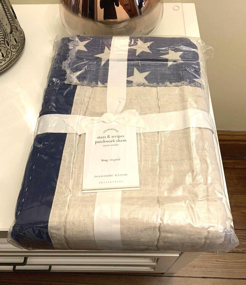 Pottery Barn American Flag KING PILLOW SHAM Patch air force navy country USA  .