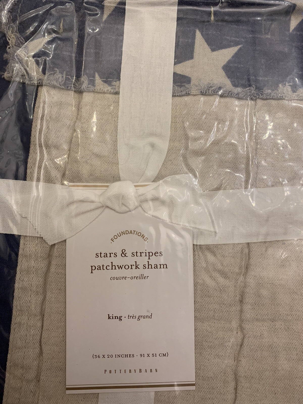 Pottery Barn American Flag KING PILLOW SHAM Patch air force navy country USA  .