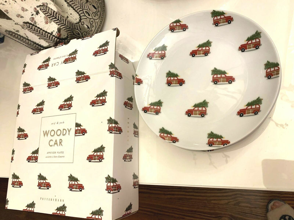 Pottery Barn holiday Plate Christmas party appetizer dessert kid SET 4 \