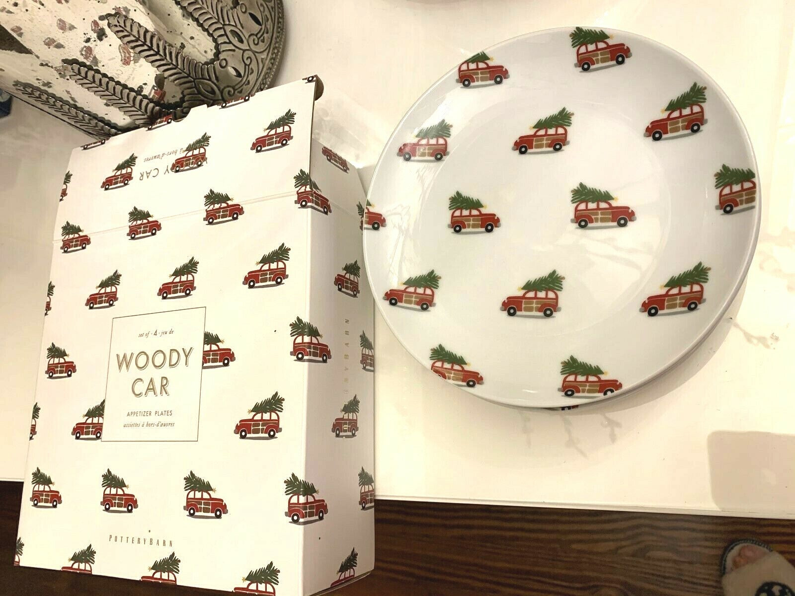 Pottery Barn holiday Plate Christmas party appetizer dessert kid SET 4 \