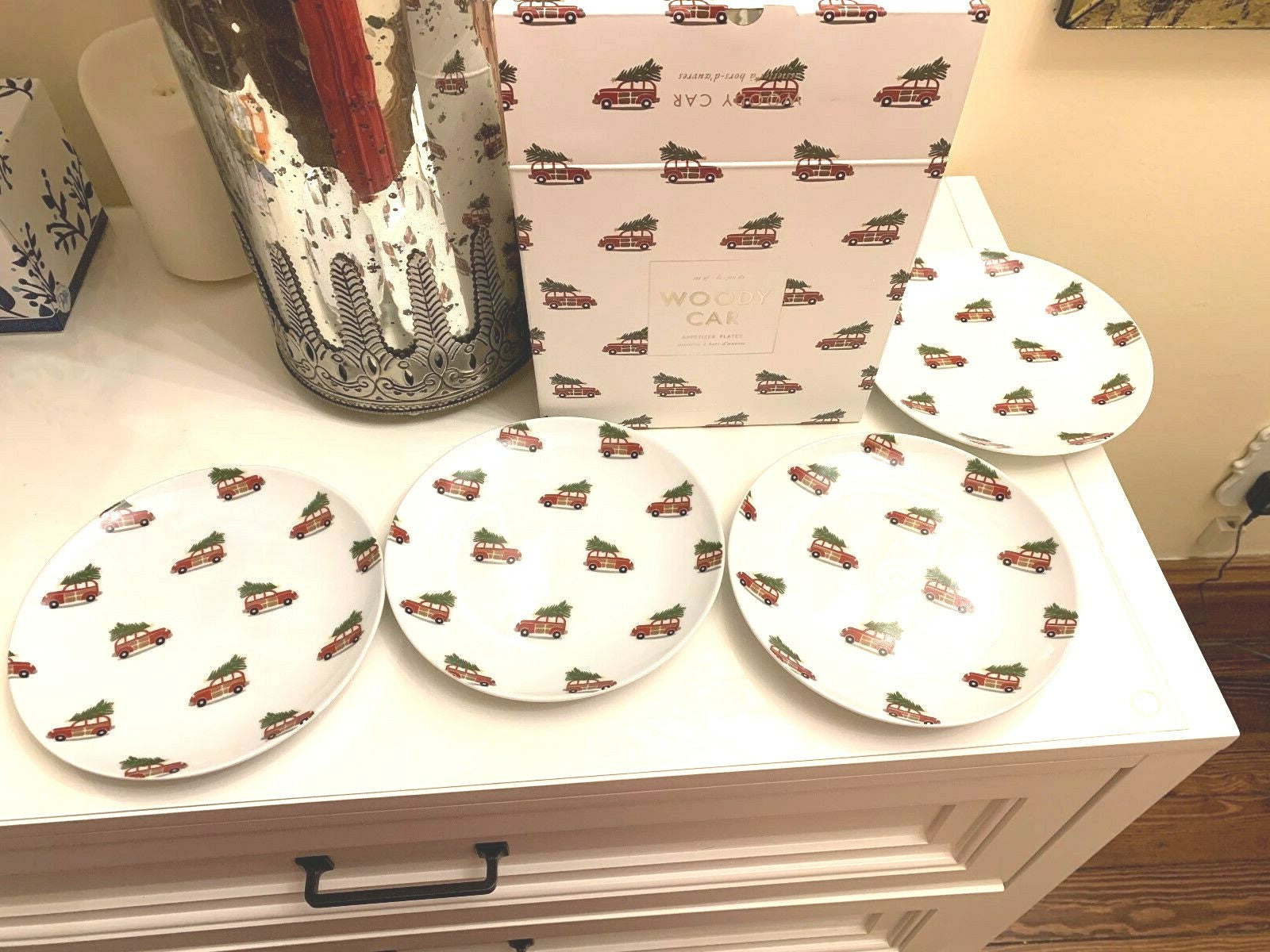 Pottery Barn holiday Plate Christmas party appetizer dessert kid SET 4 \