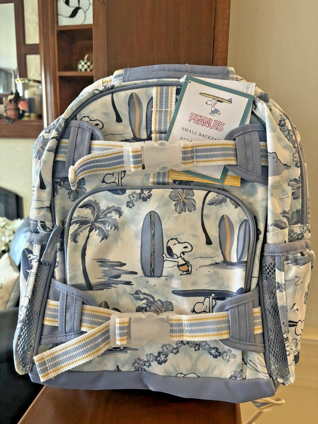 School Pottery barn SNOOPY BACKPACK +LUNCH BOX BAG Peanuts beach travel girl .