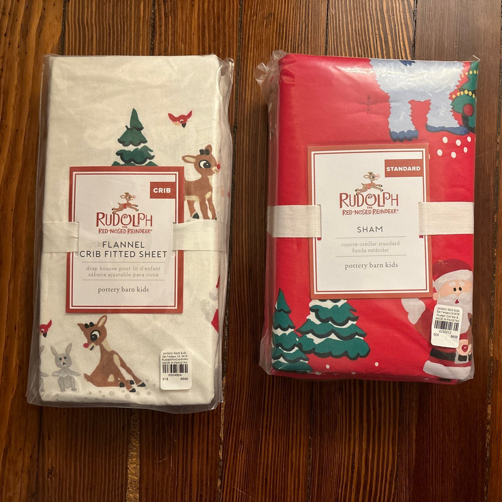 Pottery barn Holiday Christmas Rudolph Crib Toddler SHEET baby kid Disney gift '