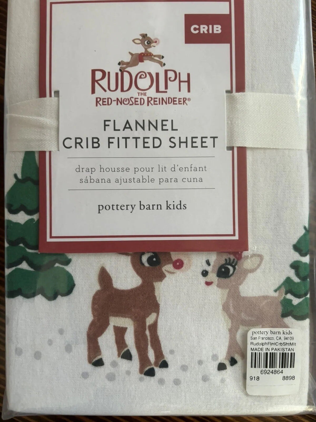 Pottery barn Holiday Christmas Rudolph Crib Toddler SHEET baby kid Disney gift '