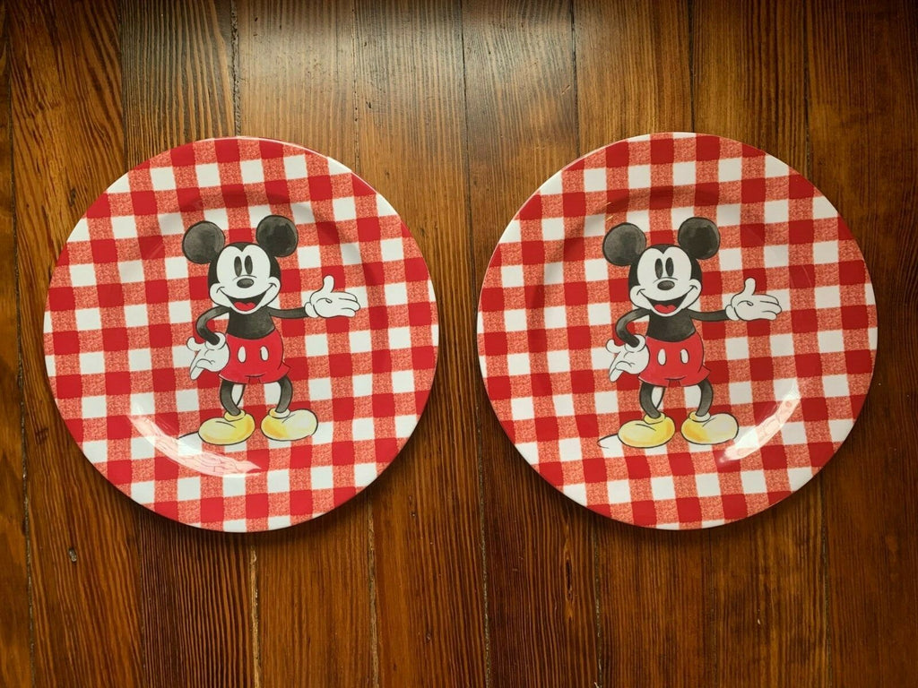 Disney Pottery Barn Dinner Set Mickey Mouse holiday Plate Christmas plaid party