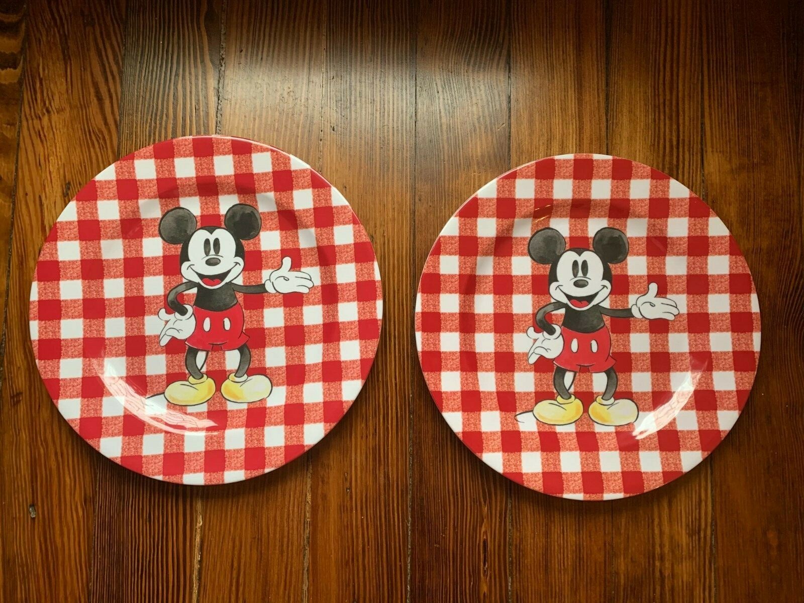 Disney Pottery Barn Dinner Set Mickey Mouse holiday Plate Christmas plaid party