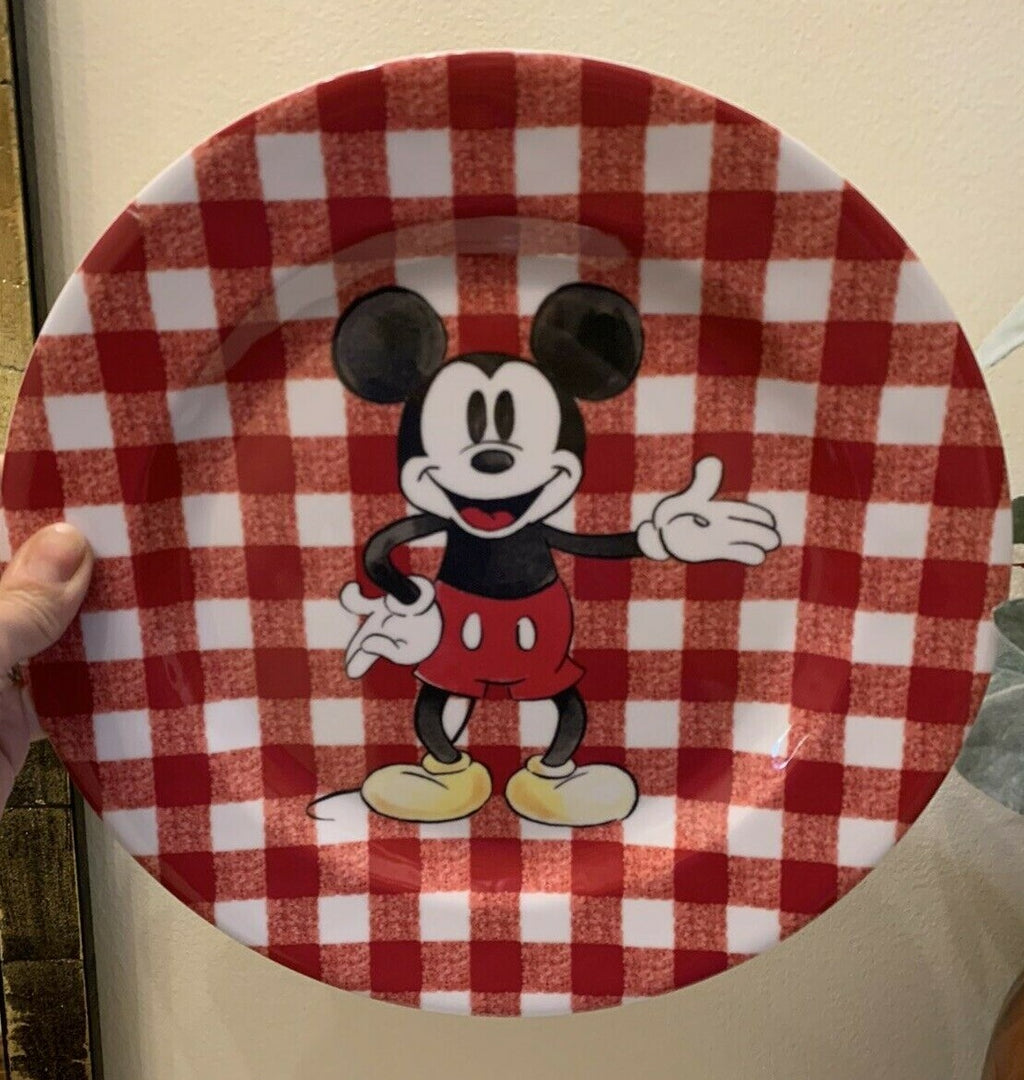 Disney Pottery Barn Dinner Set Mickey Mouse holiday Plate Christmas plaid party
