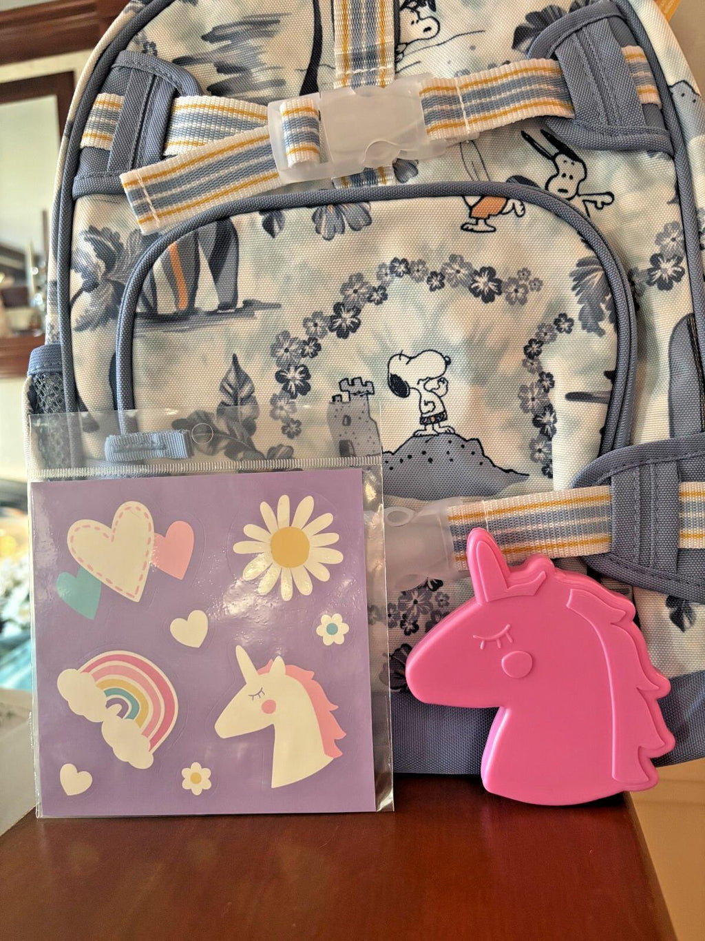 School Pottery barn SNOOPY BACKPACK +LUNCH BOX BAG Peanuts beach travel girl .