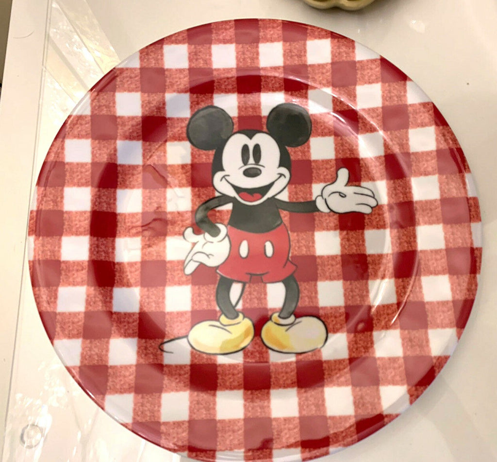 Disney Pottery Barn Dinner Set Mickey Mouse holiday Plate Christmas plaid party