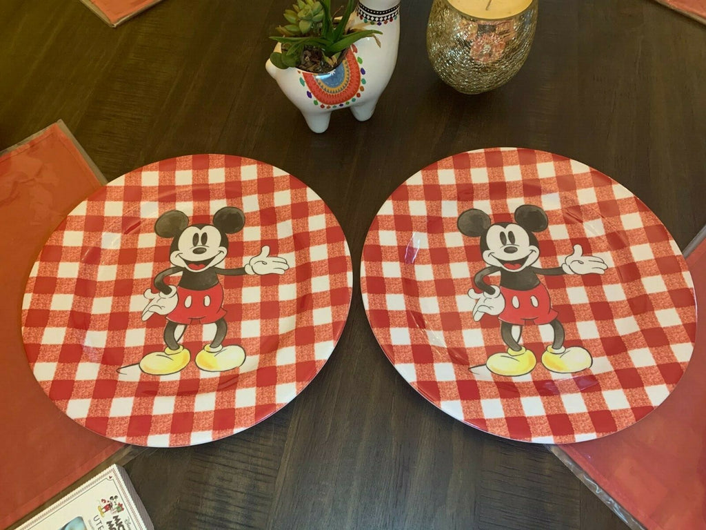 Disney Pottery Barn Dinner Set Mickey Mouse holiday Plate Christmas plaid party