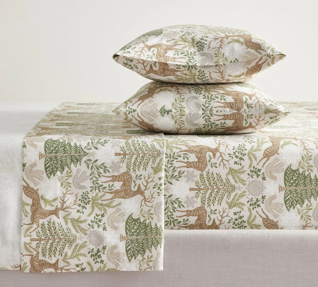 pottery barn Holiday Winter Soltice Christmas Deer tree ski lodge SHEET SET Twin