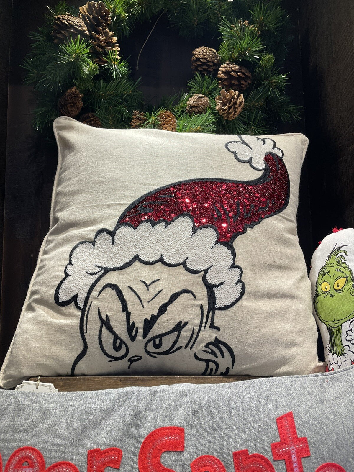 Pottery Barn Grinch Christmas pillow Sham Dr Seuss Holiday Gift party Disney n